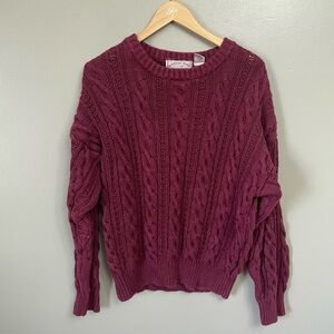 American Eagle Fisherman Sweater Cableknit Large maroon Y2K